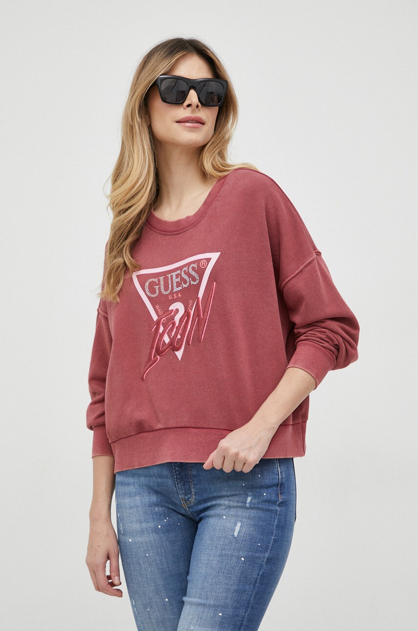 

Кофта Guess жіноча колір бордовий з аплікацією