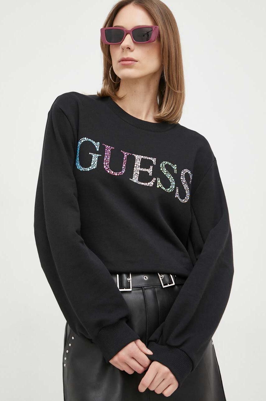 

Суичър Guess в черно с апликация, Черен