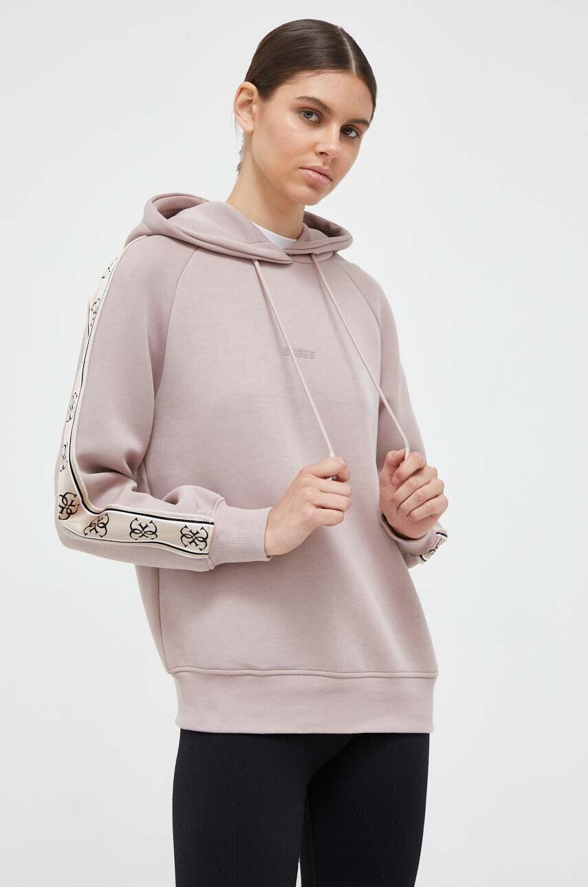 

Кофта Guess женская цвет бежевый с капюшоном с аппликацией