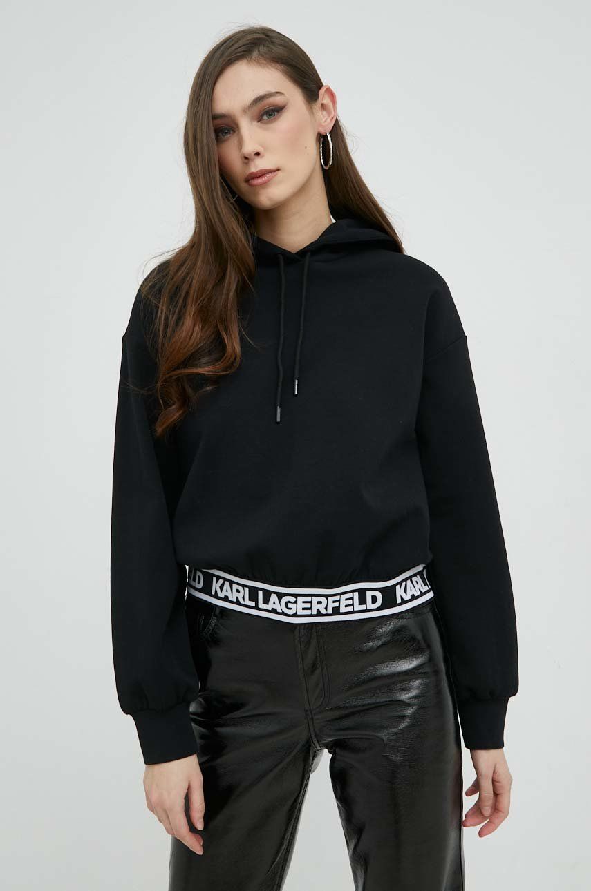 Levně Mikina Karl Lagerfeld dámská, černá barva, s kapucí, hladká