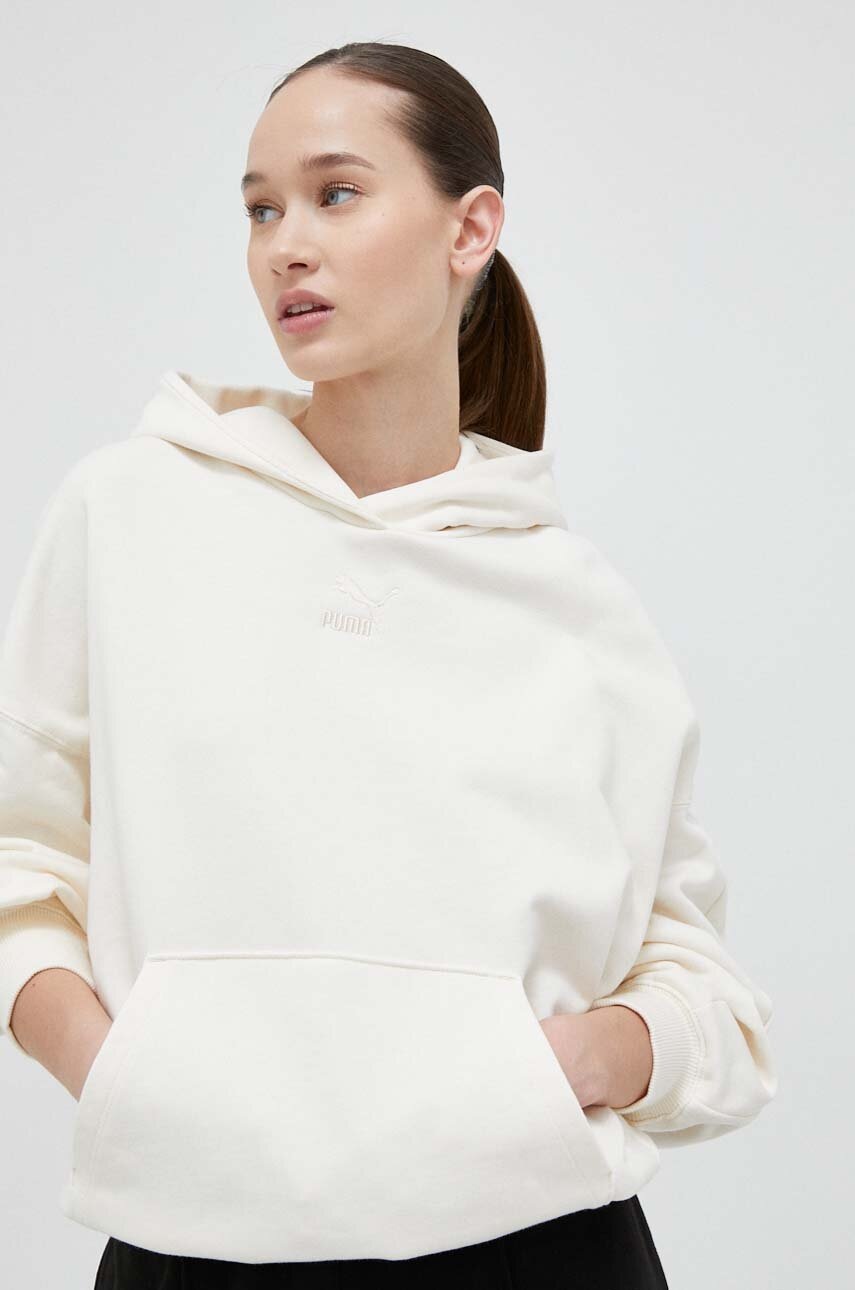 

Памучен суичър Puma в бежово с качулка с изчистен дизайн, Бежов