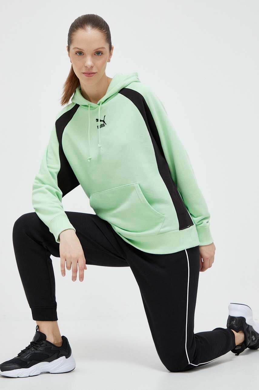 Puma bluza femei, culoarea verde, cu glugă, modelator