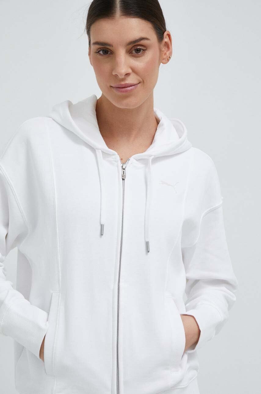 

Памучен суичър Puma в бяло с качулка с изчистен дизайн, Бял
