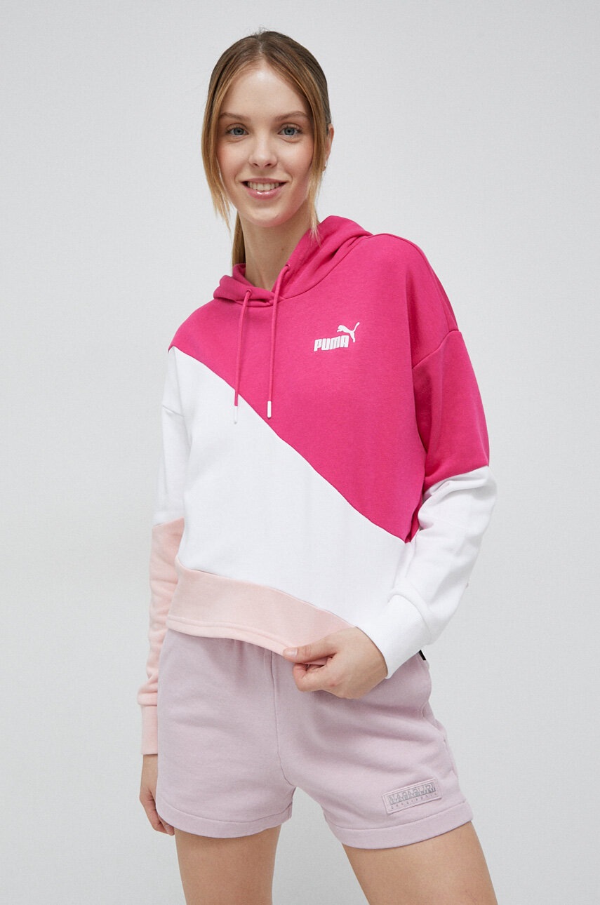 Puma bluza femei, culoarea roz, cu glugă, modelator