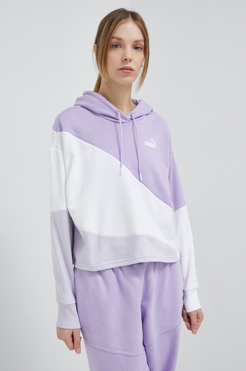 Puma bluza femei, culoarea violet, cu glugă, modelator