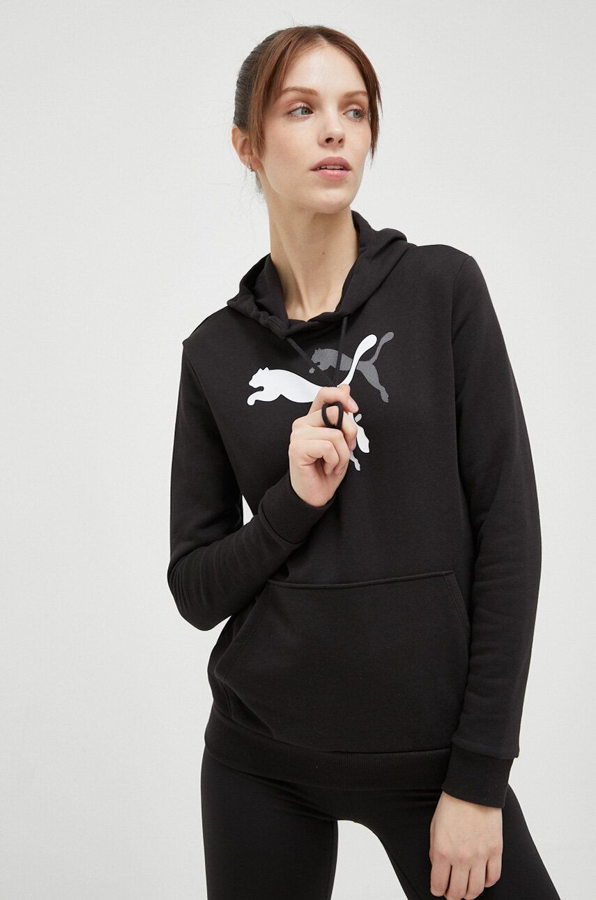 Puma bluză trening culoarea negru, cu glugă, cu imprimeu answear.ro
