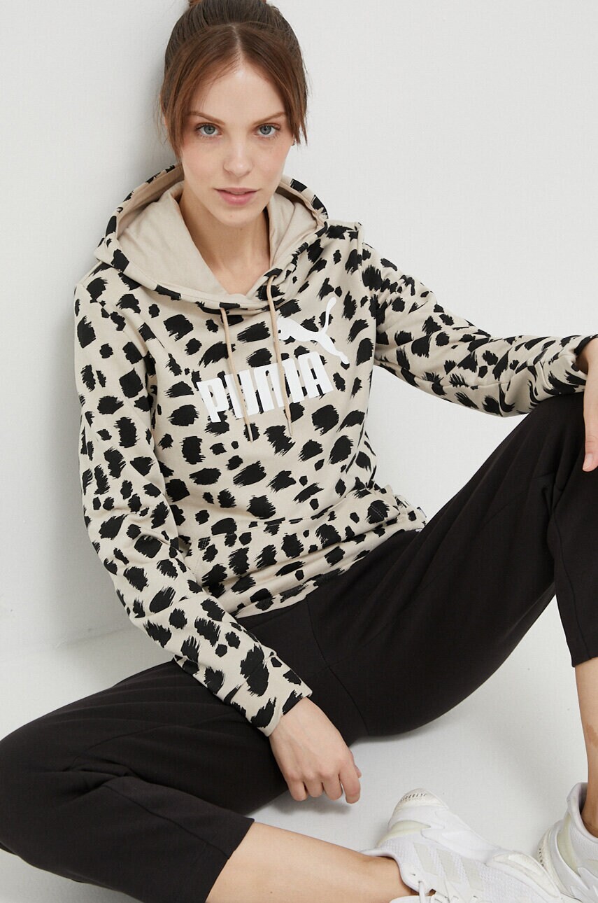

Спортен суичър Puma в бежово с качулка с десен, Бежов