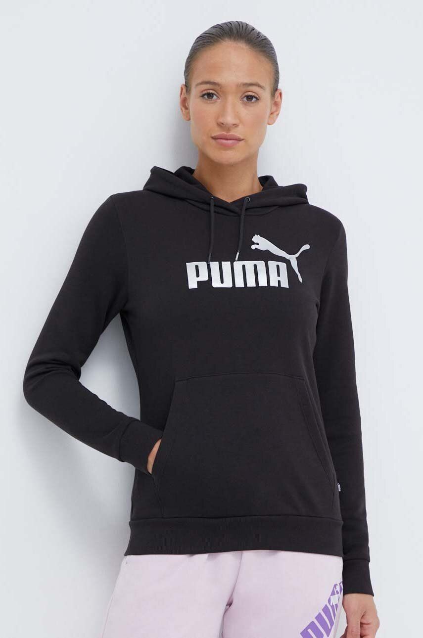 Puma bluză trening culoarea negru, cu glugă, imprimeu 849096