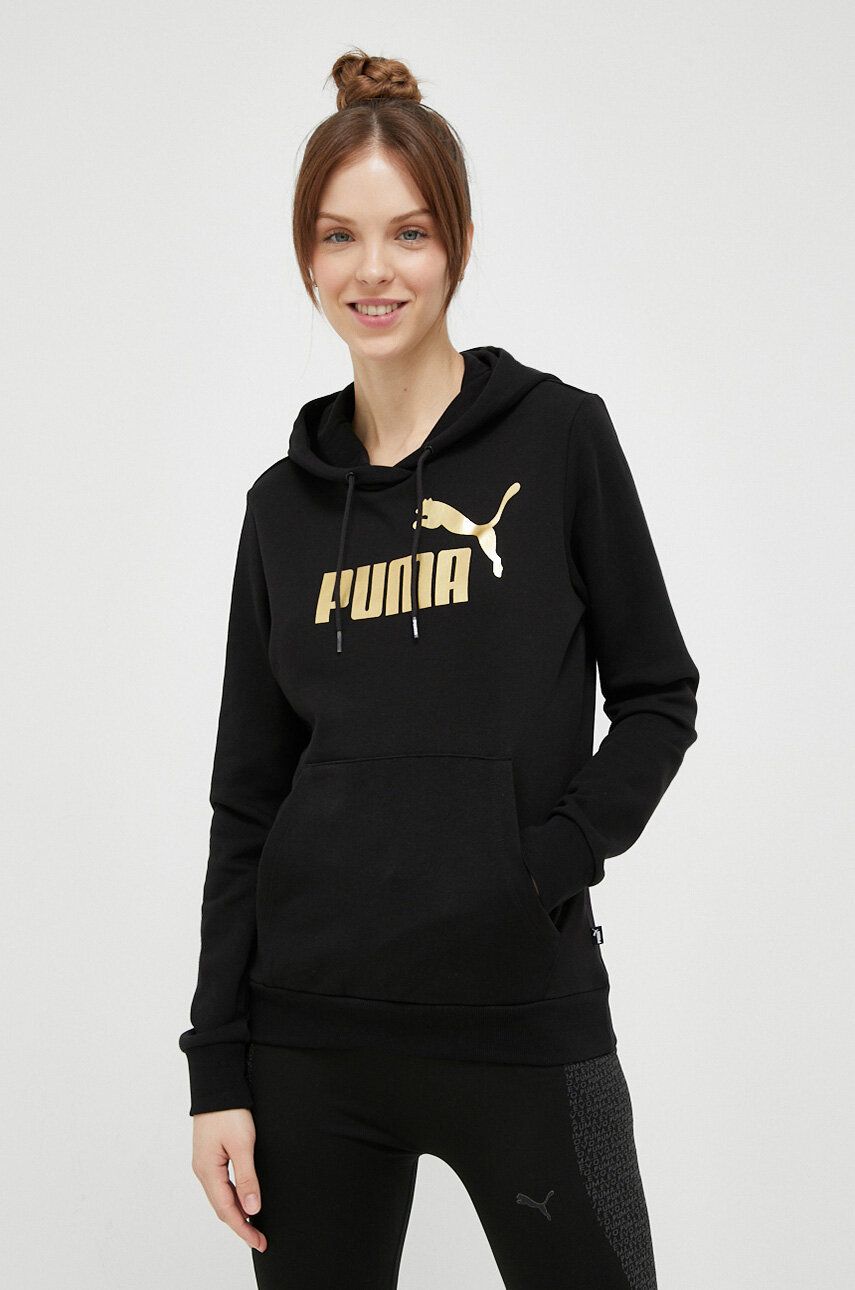 Puma bluză trening culoarea negru, cu glugă, cu imprimeu 849096
