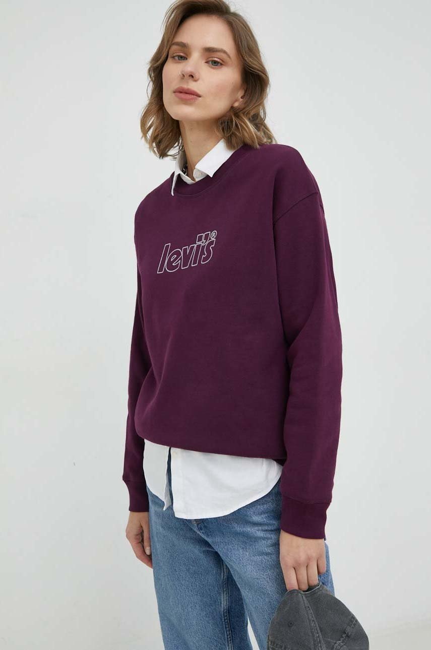 

Памучен суичър Levi's в лилаво с принт, Виолетов