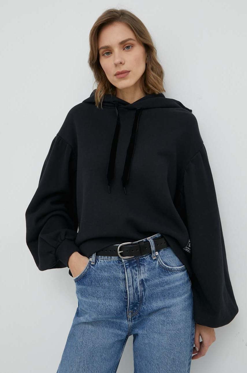 Levi's hanorac de bumbac femei, culoarea negru, cu glugă, neted