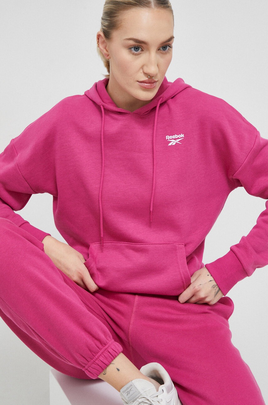 

Кофта Reebok женская цвет розовый с капюшоном однотонная