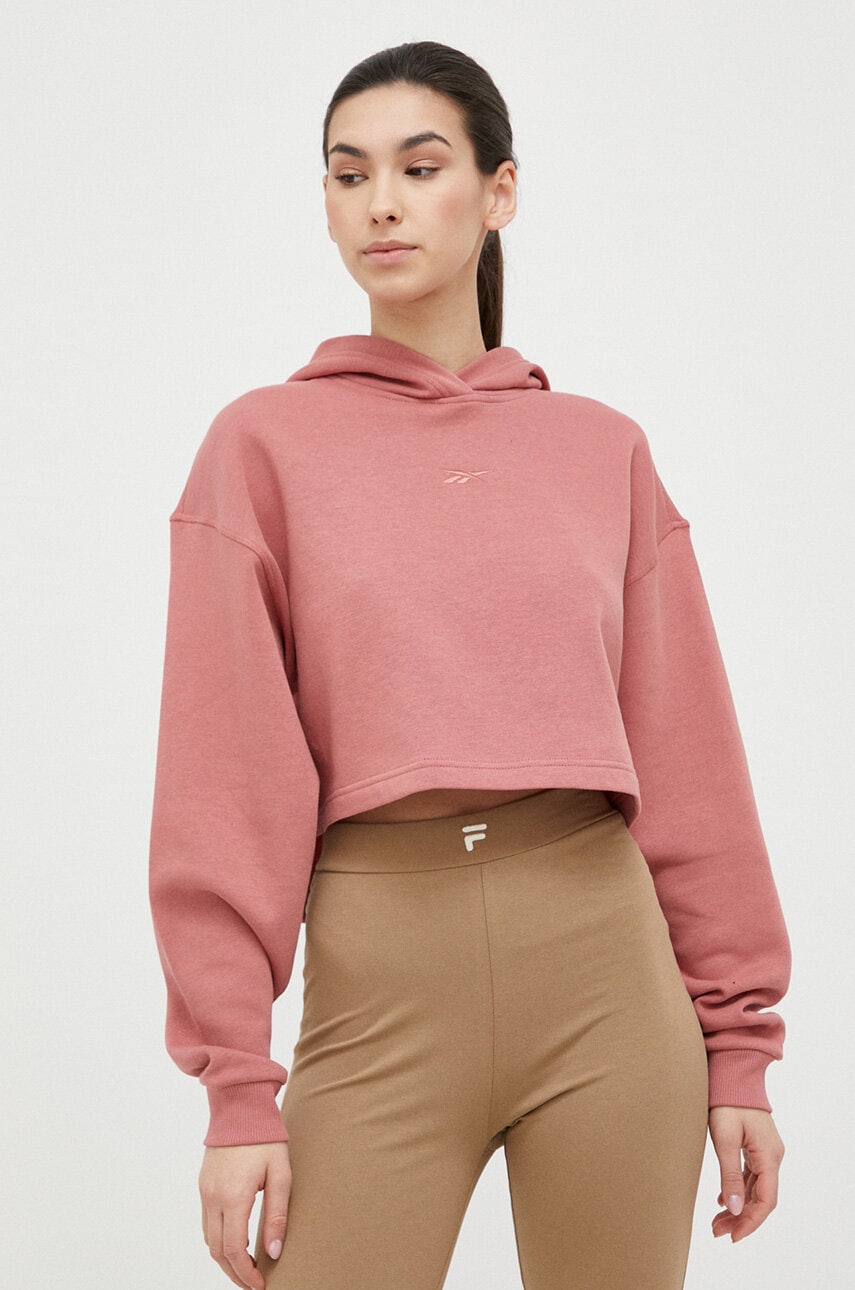 Reebok bluza femei, culoarea portocaliu, cu glugă, neted