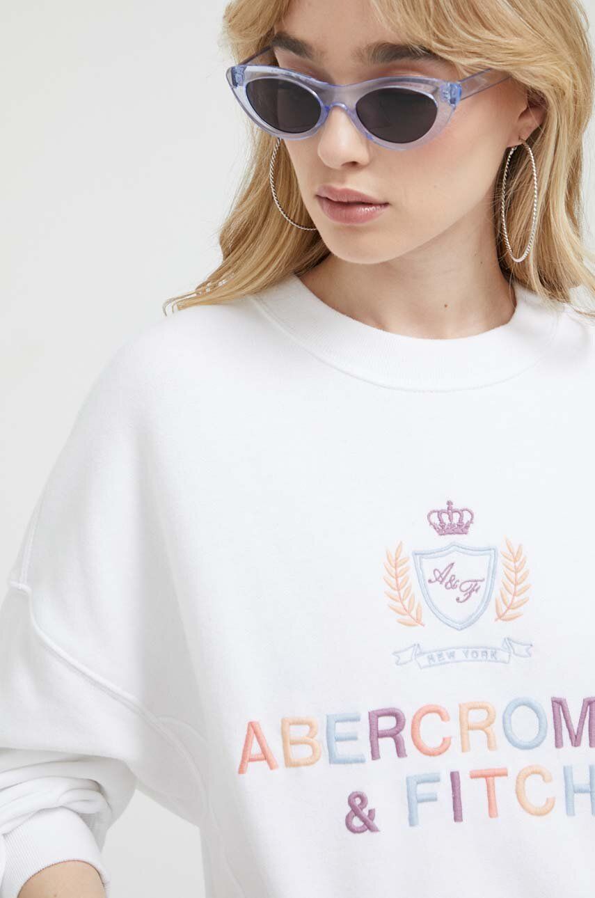 Abercrombie & Fitch bluza femei, culoarea alb, cu imprimeu