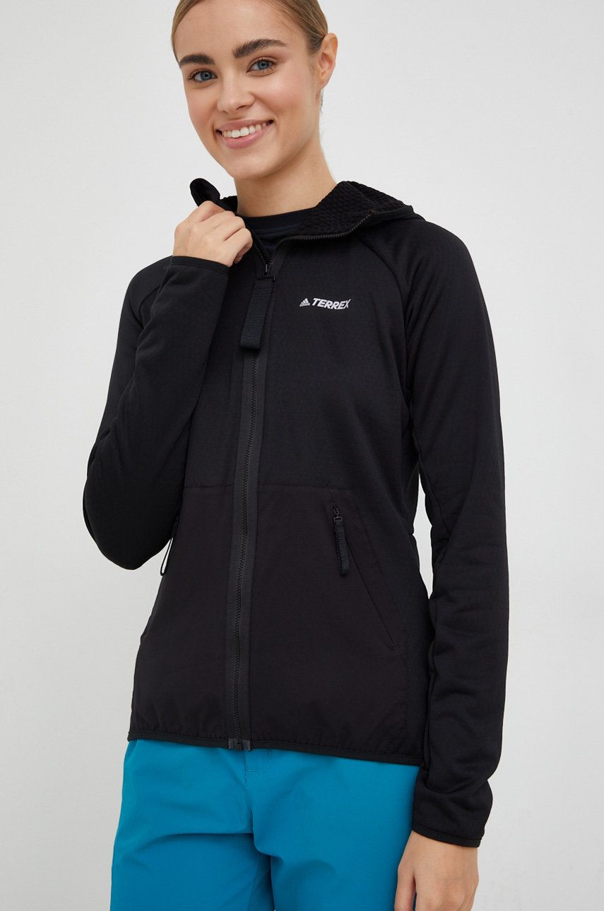 Adidas TERREX bluza sportowa Flooce Light damska kolor czarny z kapturem gładka