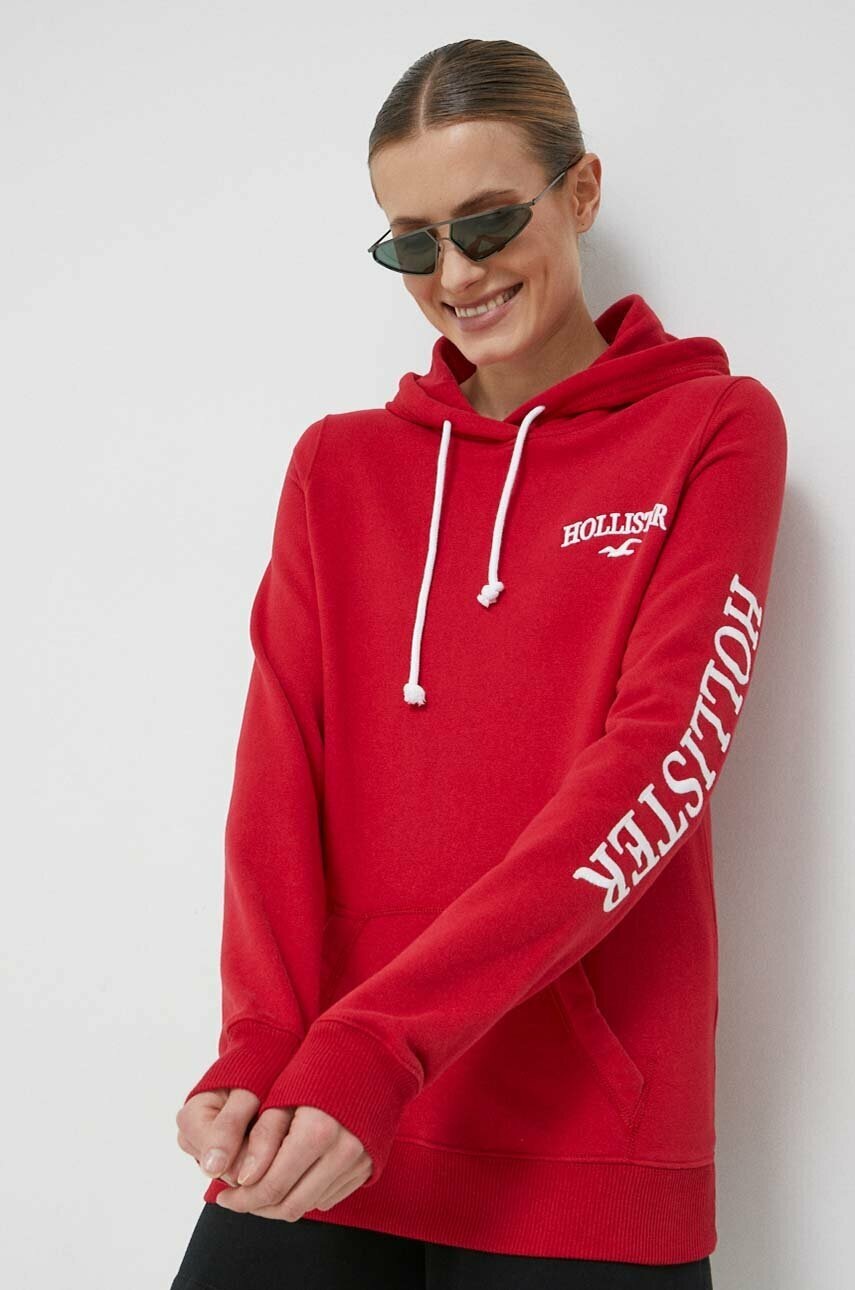 

Суичър Hollister Co. в червено с качулка с апликация, Червен