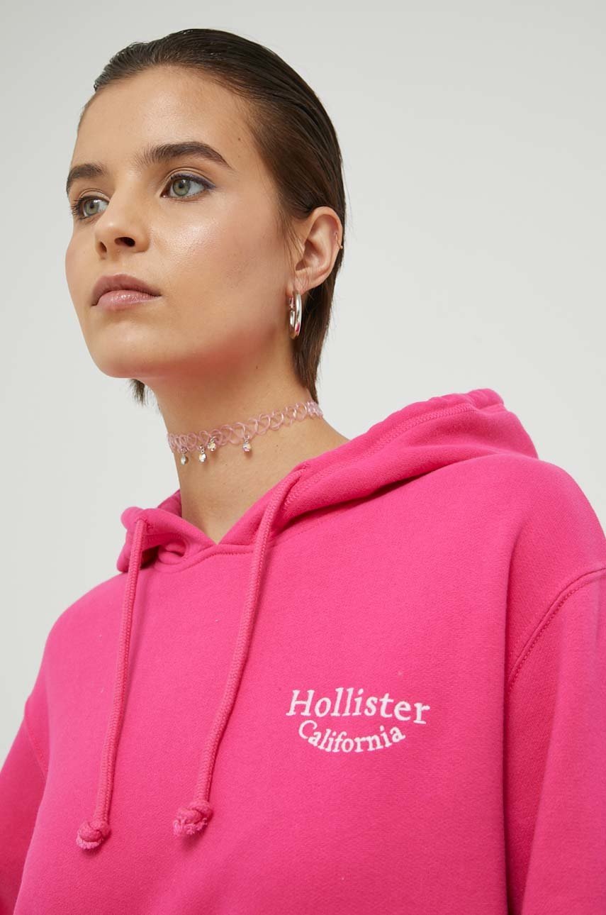 

Суичър Hollister Co. в розово с качулка с принт, Розов