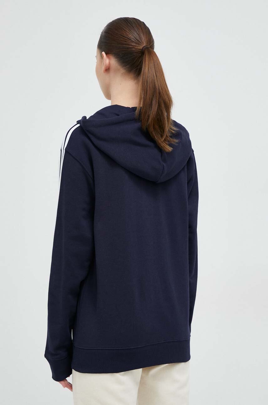 Кофта adidas жіноча колір синій з капюшоном з аплікацією 