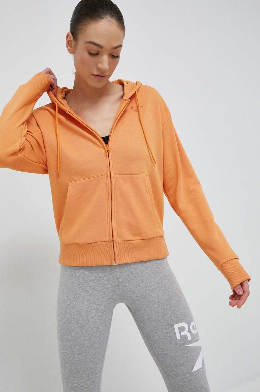 Reebok bluza femei, culoarea portocaliu, cu glugă, neted