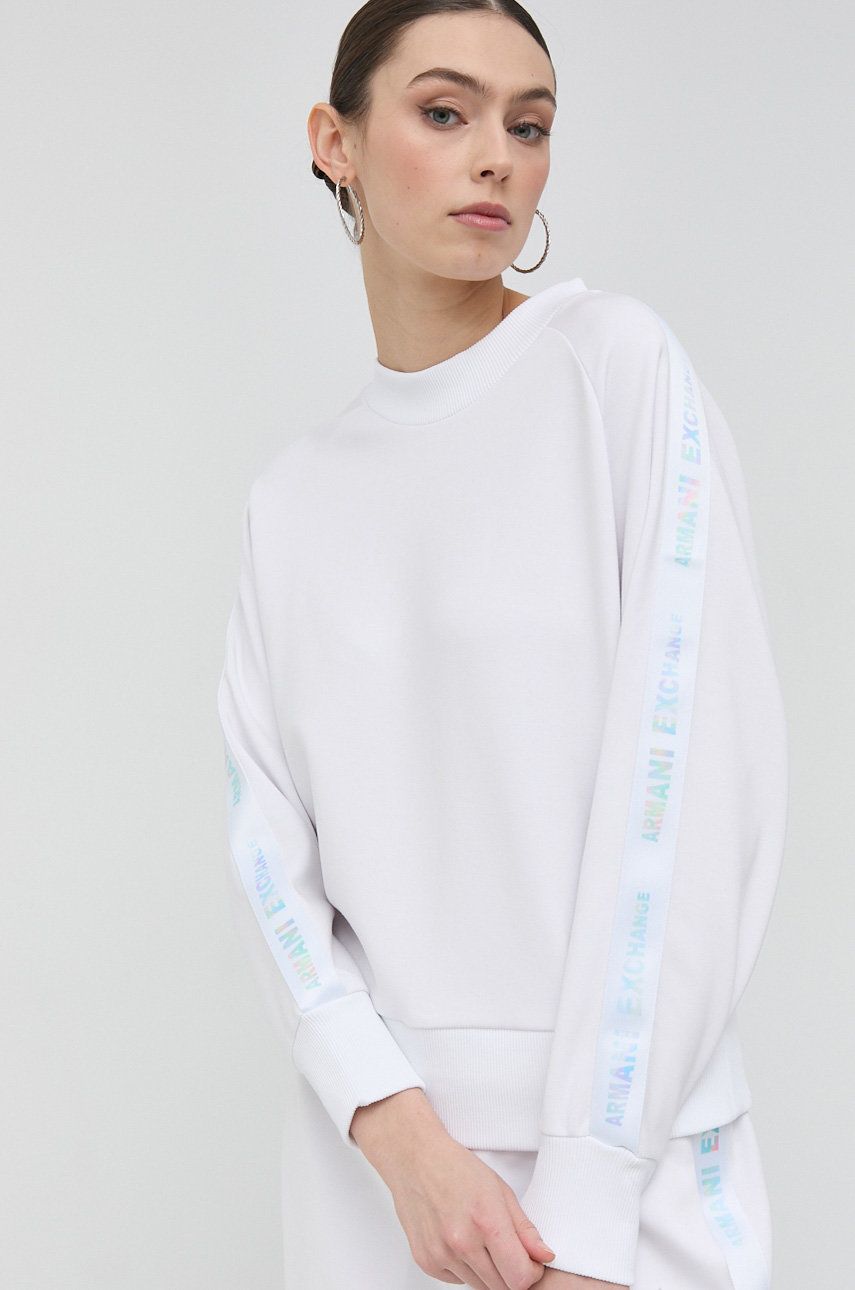 Armani Exchange bluza femei, culoarea alb, cu imprimeu
