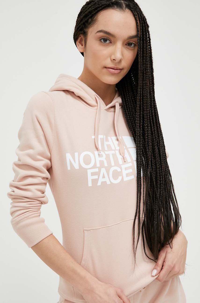 The North Face hanorac de bumbac femei, culoarea roz, cu glugă, cu imprimeu answear.ro