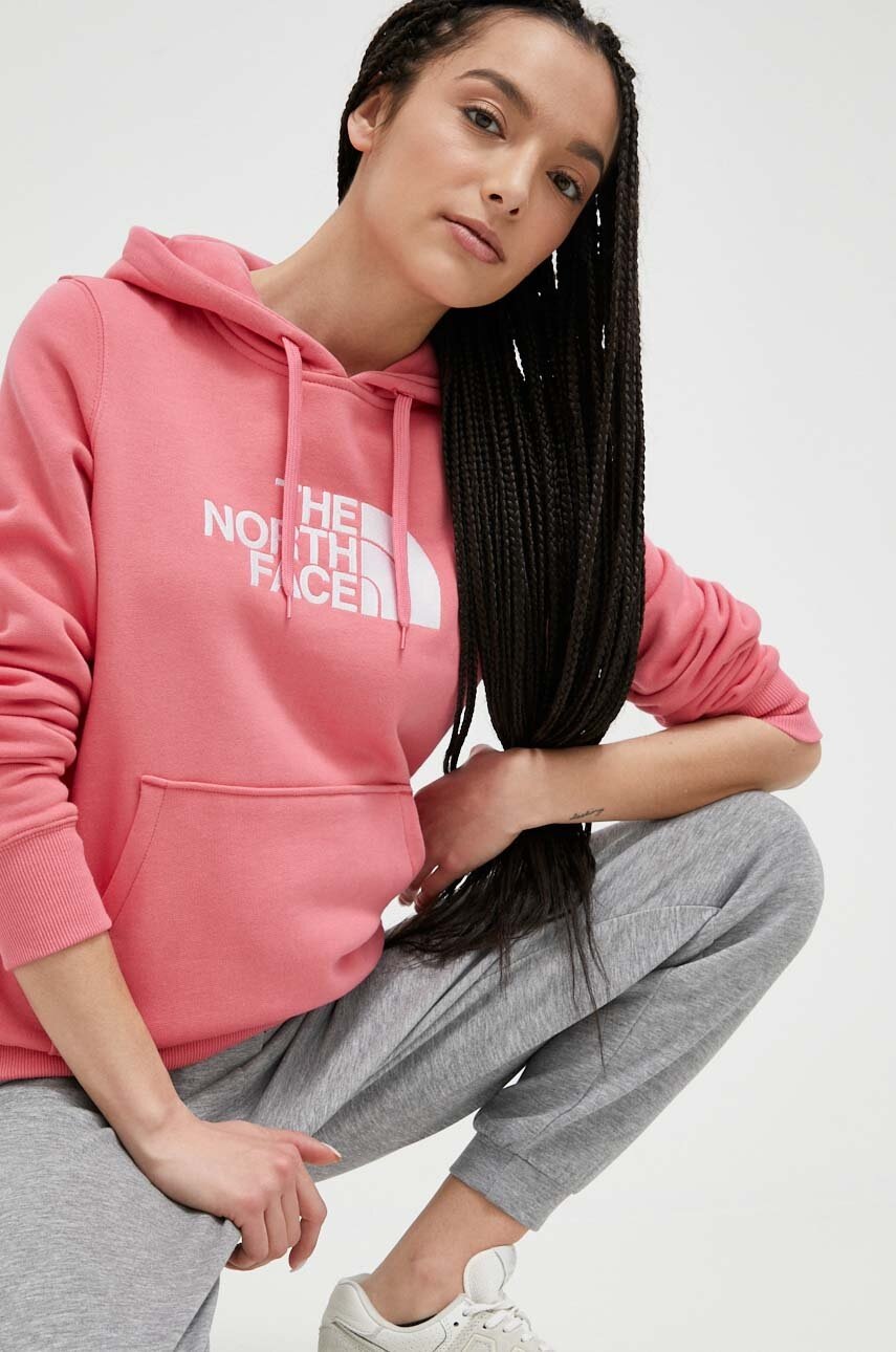 

Бавовняна кофта The North Face жіноча колір рожевий з капюшоном з аплікацією
