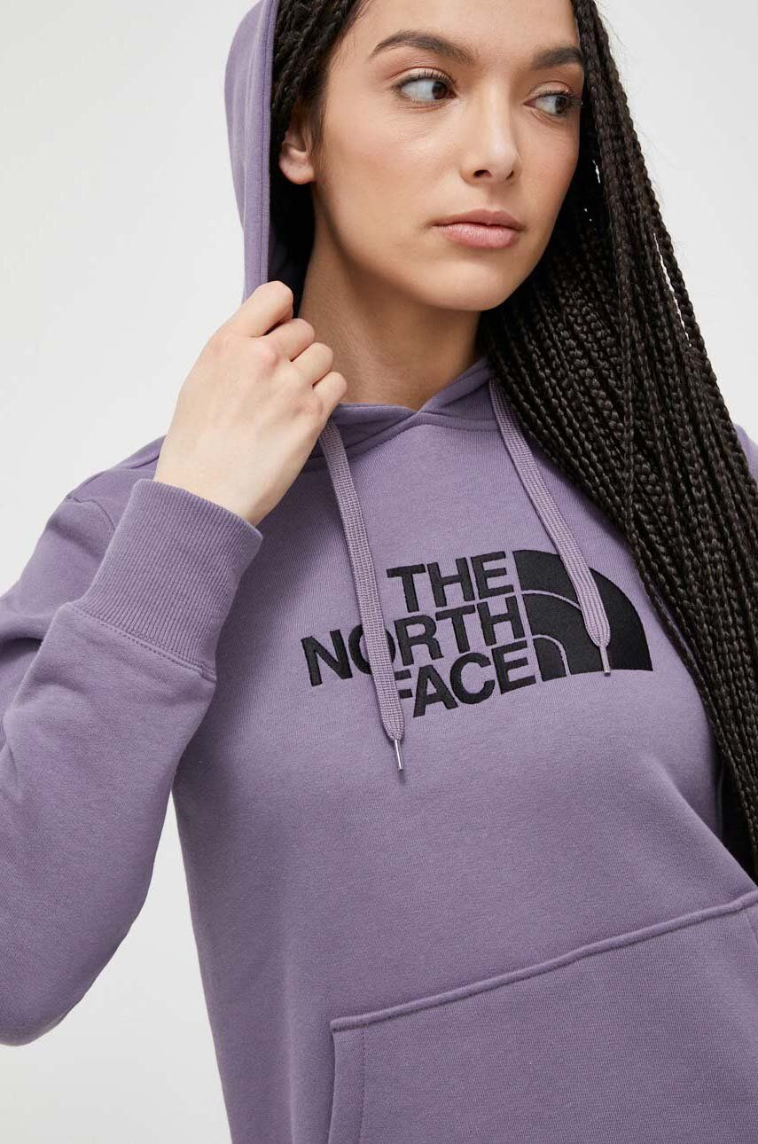 The North Face hanorac de bumbac femei, culoarea violet, cu glugă, cu imprimeu answear.ro