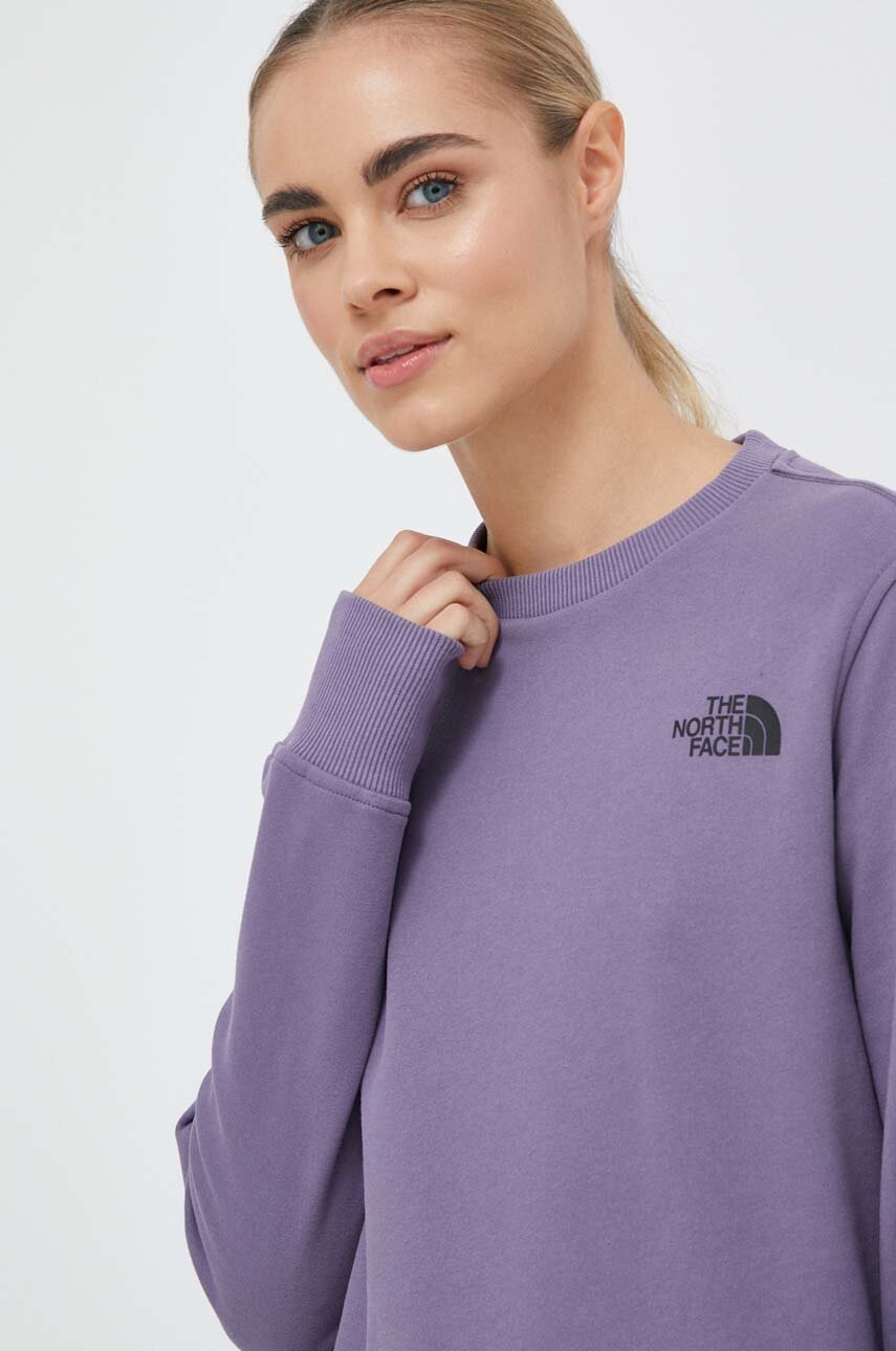 

Памучен суичър The North Face в лилаво с принт, Виолетов
