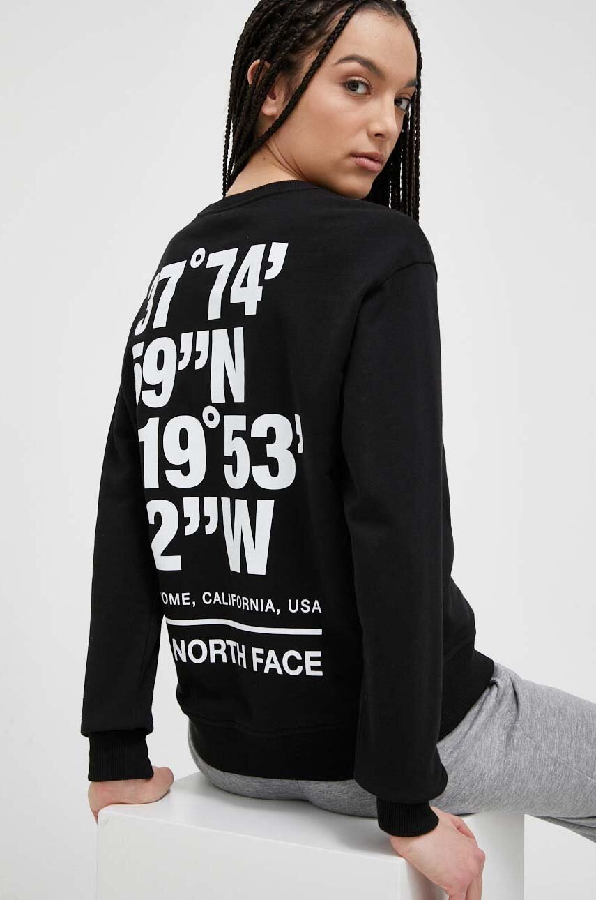 

Памучен суичър The North Face в черно с принт, Черен