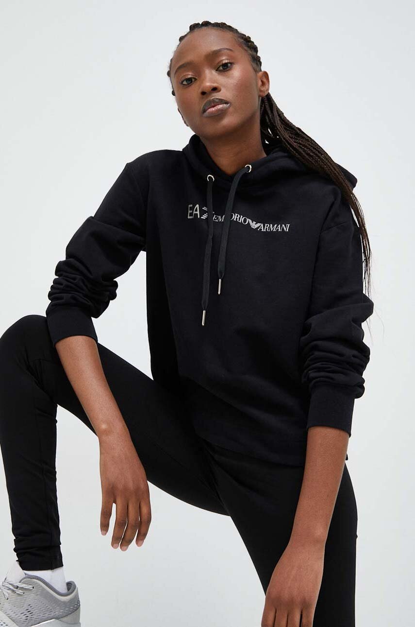 

Суичър EA7 Emporio Armani в черно с качулка с принт, Черен