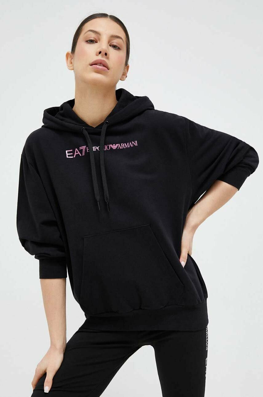 

Кофта EA7 Emporio Armani женская цвет чёрный с капюшоном с принтом