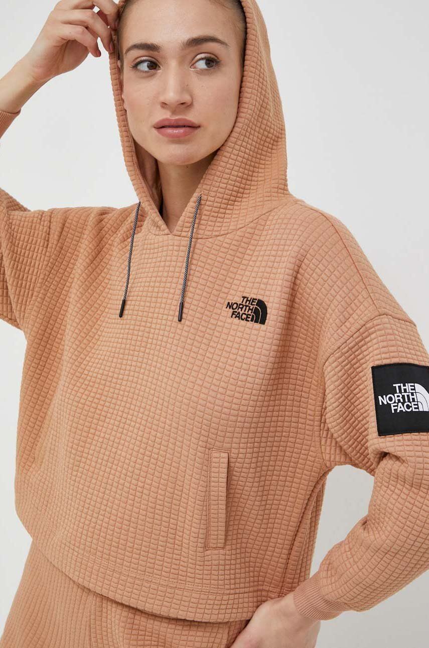 The North Face Bluza Femei, Culoarea Maro, Cu Gluga, Cu Imprimeu