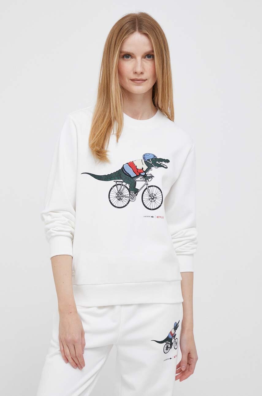

Бавовняна кофта Lacoste x Netflix жіноча колір білий з принтом