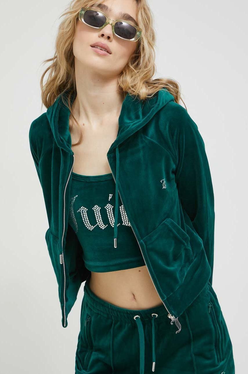 

Суичър Juicy Couture Madison в зелено с качулка с апликация, Зелен