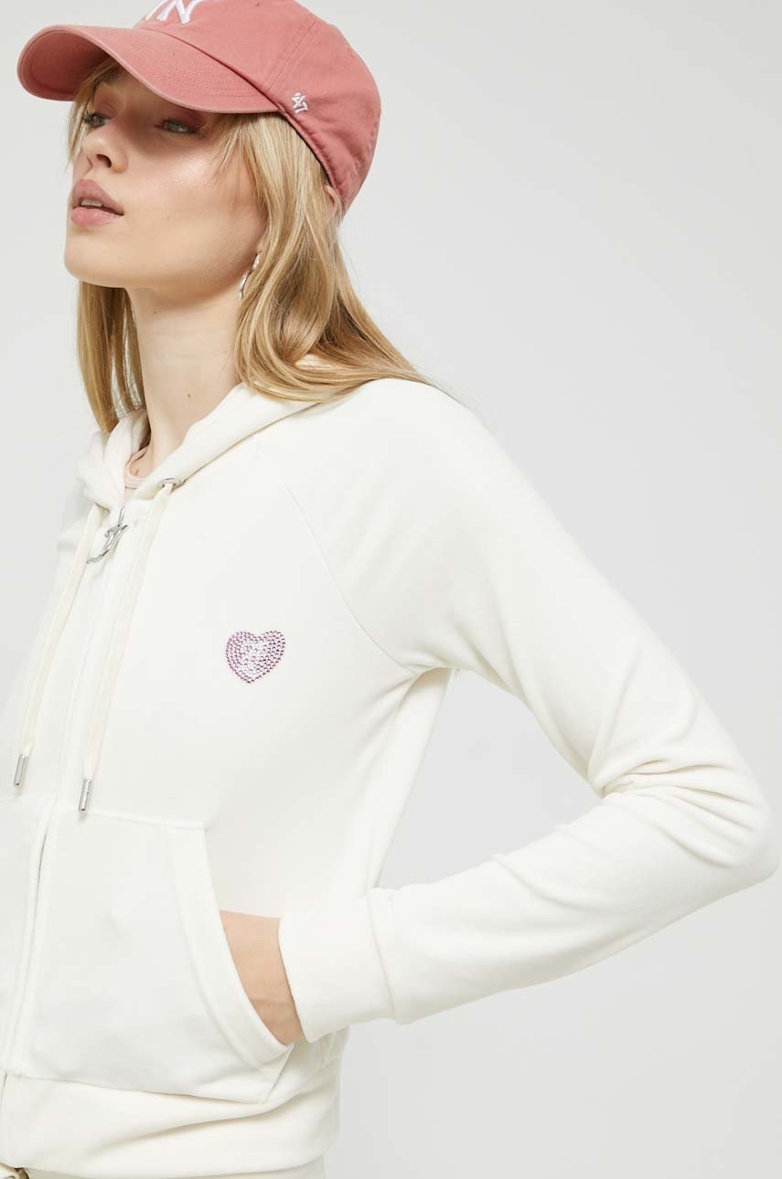 

Суичър Juicy Couture Effie в бежово с качулка с апликация, Бежов
