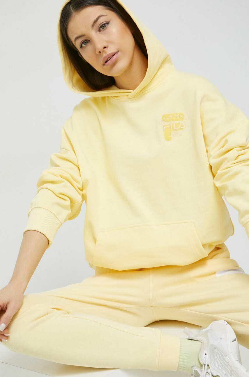 E-shop Bavlněná mikina Fila dámská, žlutá barva, s kapucí, hladká