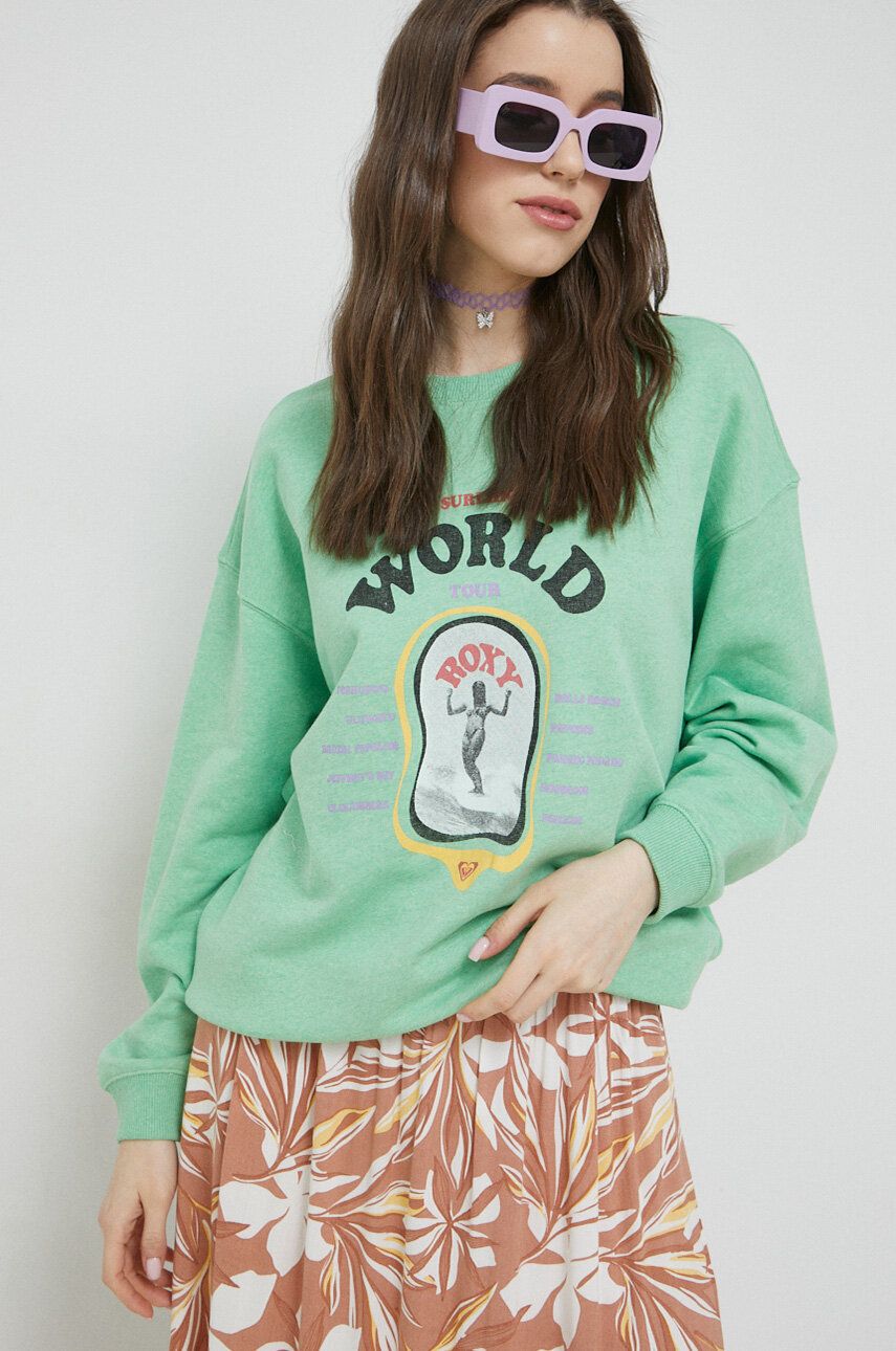 Roxy Bluza Femei, Culoarea Verde, Cu Imprimeu