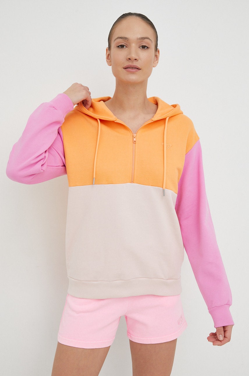Roxy hanorac de bumbac femei, culoarea roz, cu glugă, modelator