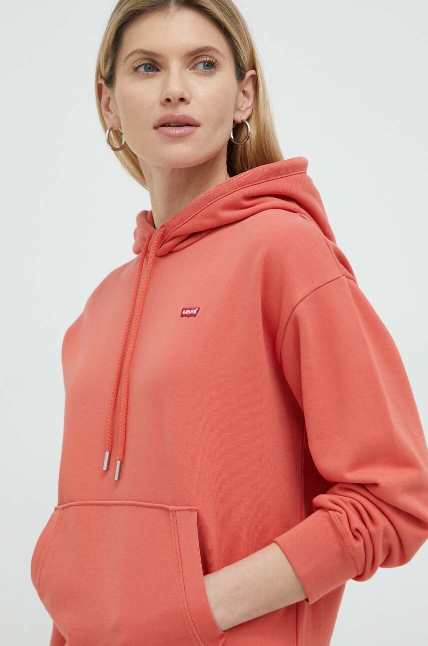 E-shop Bavlněná mikina Levi's dámská, oranžová barva, s kapucí, hladká