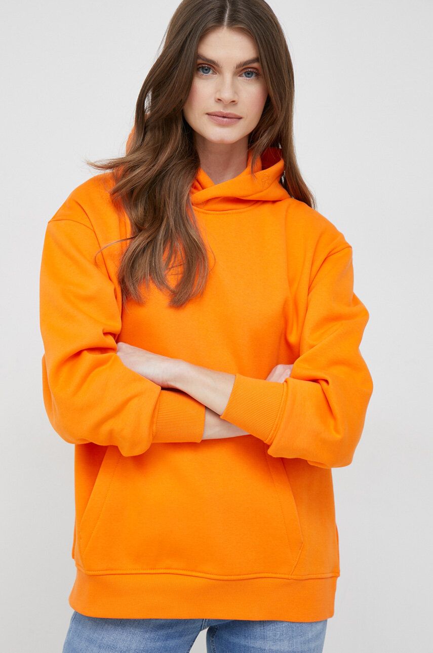 Levně Mikina Calvin Klein Jeans dámská, oranžová barva, s kapucí, hladká
