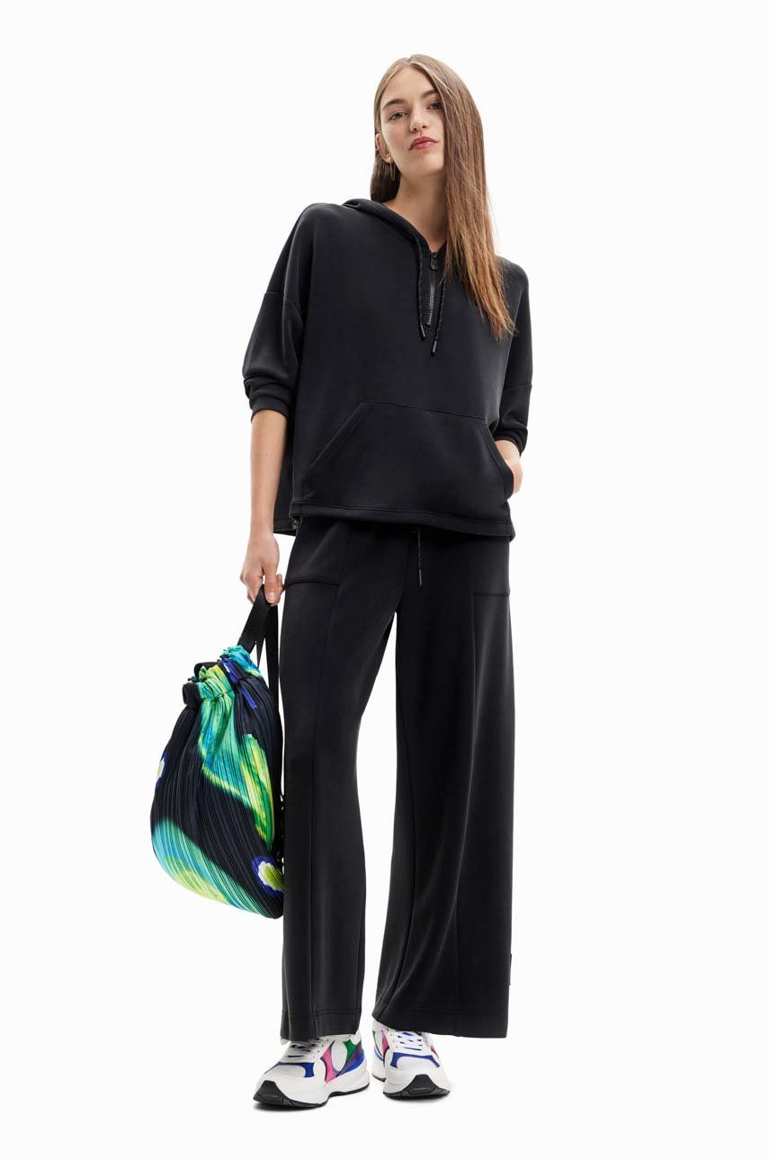 E-shop Mikina Desigual dámská, černá barva, s kapucí, hladká