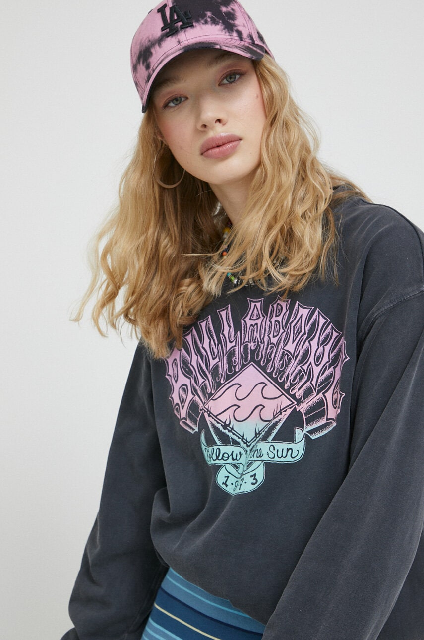Billabong bluza femei, culoarea gri, cu imprimeu