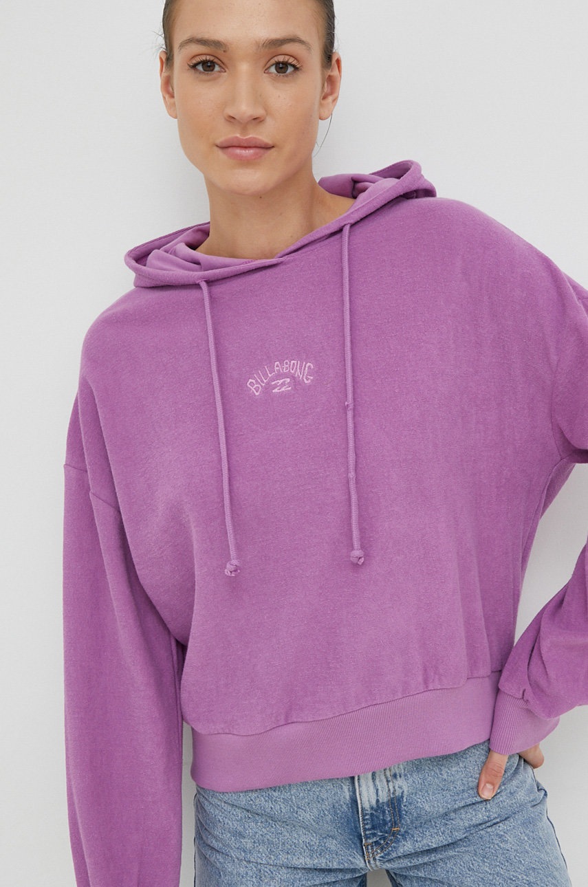 

Хлопковая кофта Billabong женская цвет фиолетовый с капюшоном однотонная