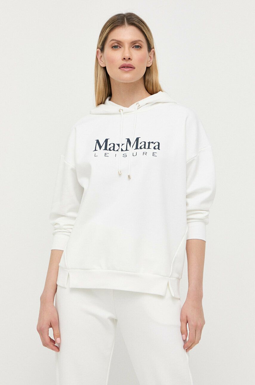 Max Mara Leisure bluza femei, culoarea alb, cu glugă, cu imprimeu Pret Mic Alb imagine noua gjx.ro