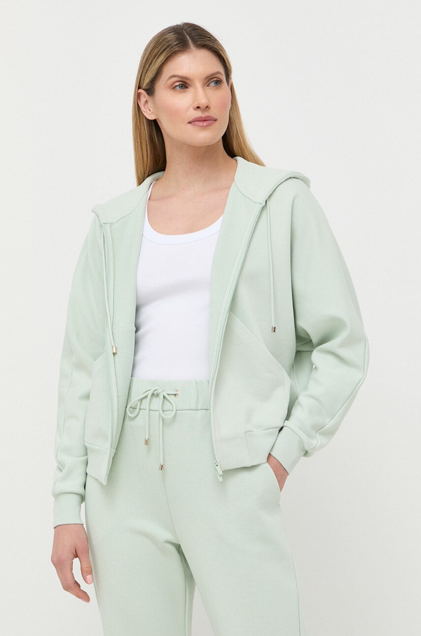 Max Mara Leisure Bluza Femei, Culoarea Verde, Cu Gluga, Neted