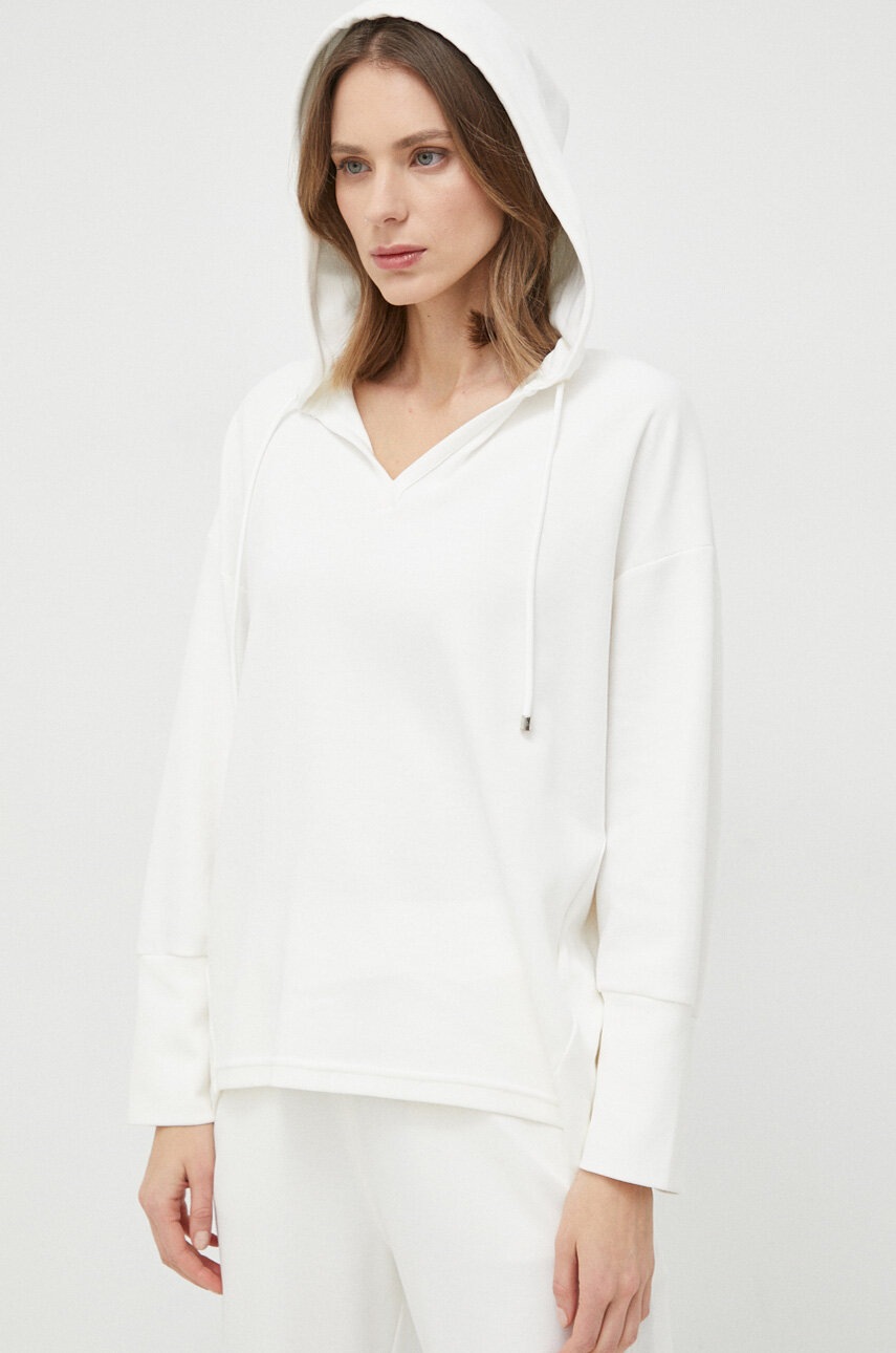 Max Mara Leisure bluza femei, culoarea alb, cu glugă, neted