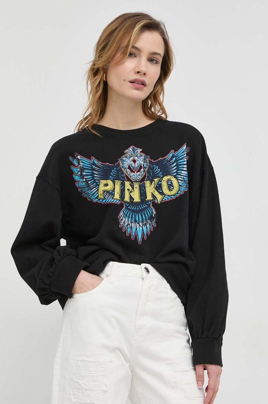 

Хлопковая кофта Pinko женская цвет чёрный с принтом