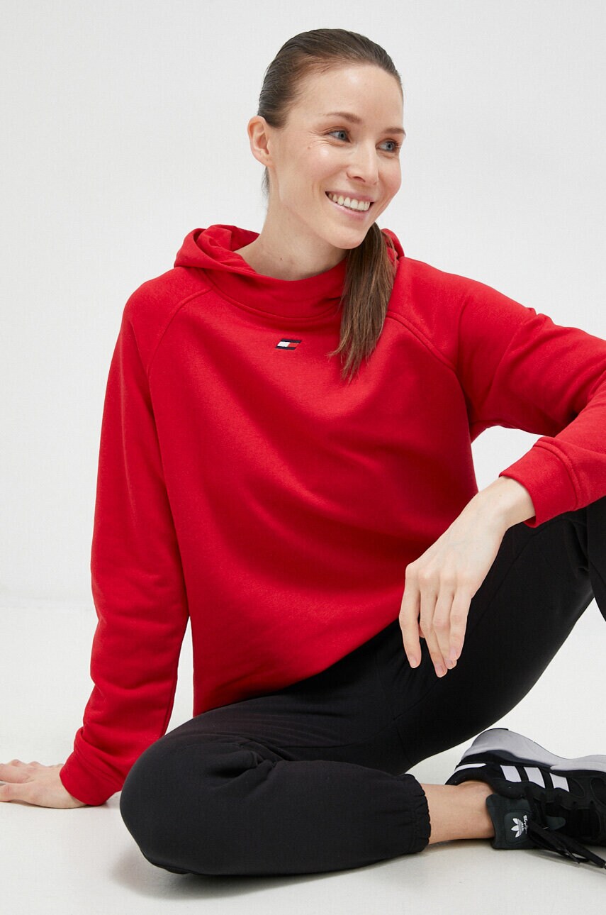 

Кофта Tommy Hilfiger женская цвет красный с капюшоном однотонная