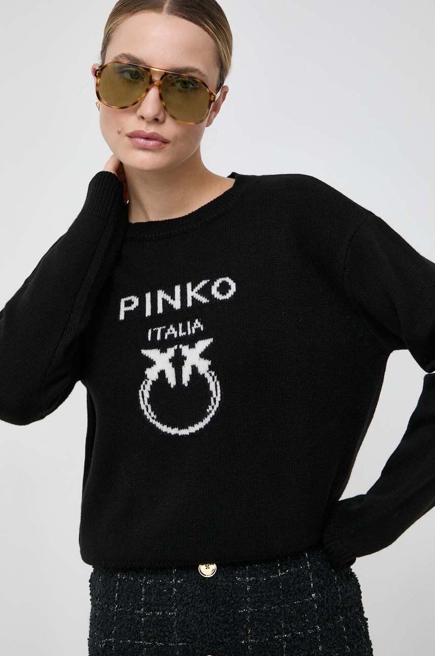 Pinko sweter wełniany damski kolor czarny lekki