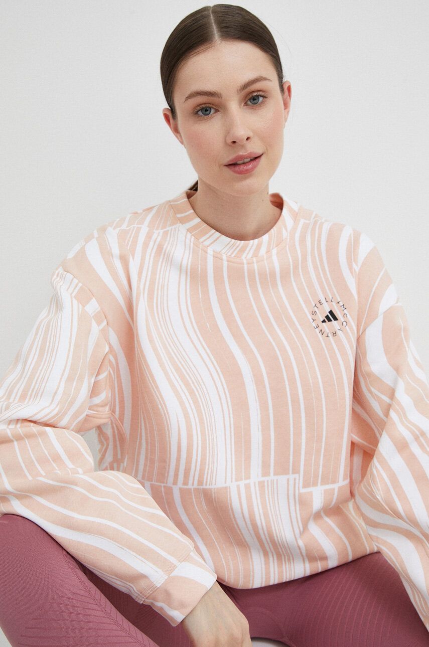 Bavlněná mikina adidas by Stella McCartney dámská, oranžová barva, vzorovaná - oranžová -  100 